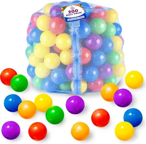 Sunny Days Entertainment 200 Premium Crush-Resistant Play Balls for Ball Pits – Non-Toxic, BPA & Phthalate Free – Vibrant Assorted Colors with Zippered Storage Bag (2.5" Diameter)
