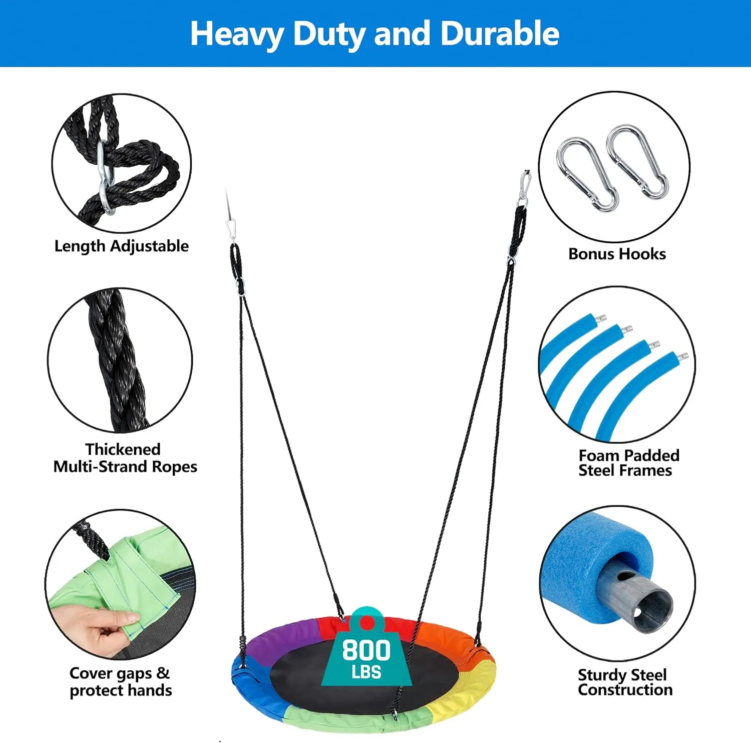 SUPER DEAL 40 Inch Saucer Tree Swing Set for Kids, 800lbs Rainbow Flying Swing Seat with Adjustable Hanging Ropes, Waterproof Textliene Fabric and Steel Frame for Outdoor Playground Backyard