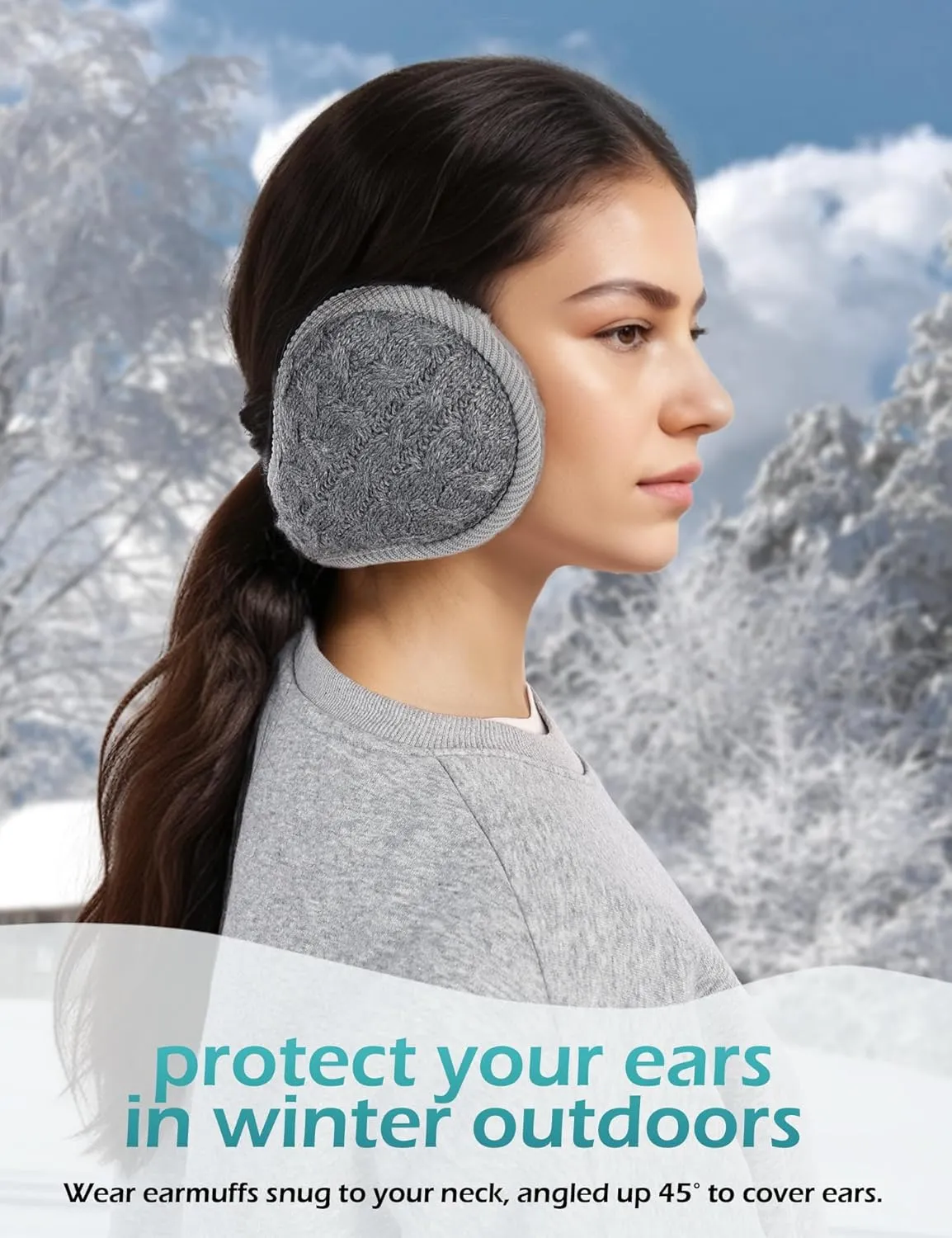 Surblue Unisex Warm Knit Earmuffs Ladies Cashmere Winter Pure Color Outdoor Fur Earwarmer, Adjustable Wrap