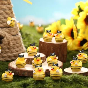 Suzile 50 Pcs Mini Resin Bee Ducks Tiny Resin Animals Figures Small Little Bee Ducks Miniature Gift Decor for Garden Landscape Dollhouse Ornament Potted Decorations
