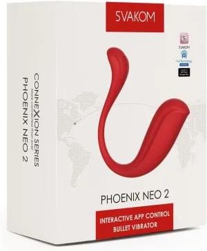 SVAKOM Phoenix Neo 2 Interactive Rechargeable Silicone Couple's Vibrator with Remote Control - Red - Get More Connected Than Ever!