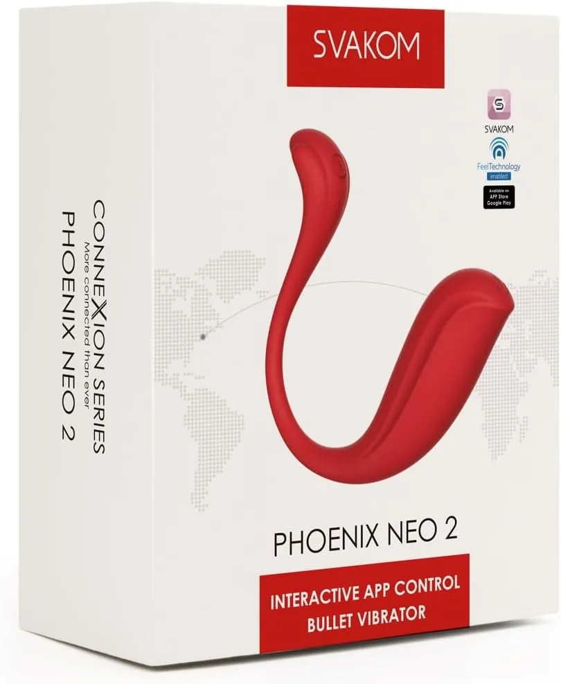 SVAKOM Phoenix Neo 2 Interactive Rechargeable Silicone Couple's Vibrator with Remote Control - Red - Get More Connected Than Ever!