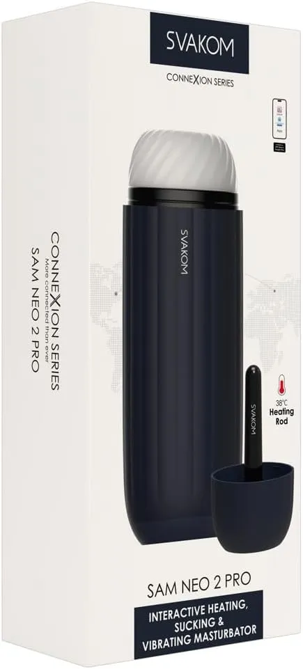 SVAKOM Sam Neo 2 Pro Silicone Interactive Rechargeable Heating Masturbator - Navy Blue