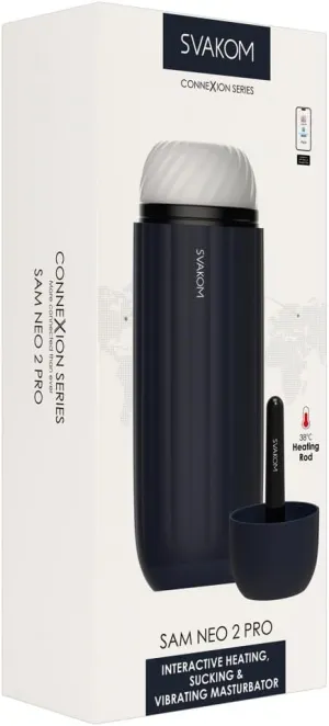 SVAKOM Sam Neo 2 Pro Silicone Interactive Rechargeable Heating Masturbator - Navy Blue