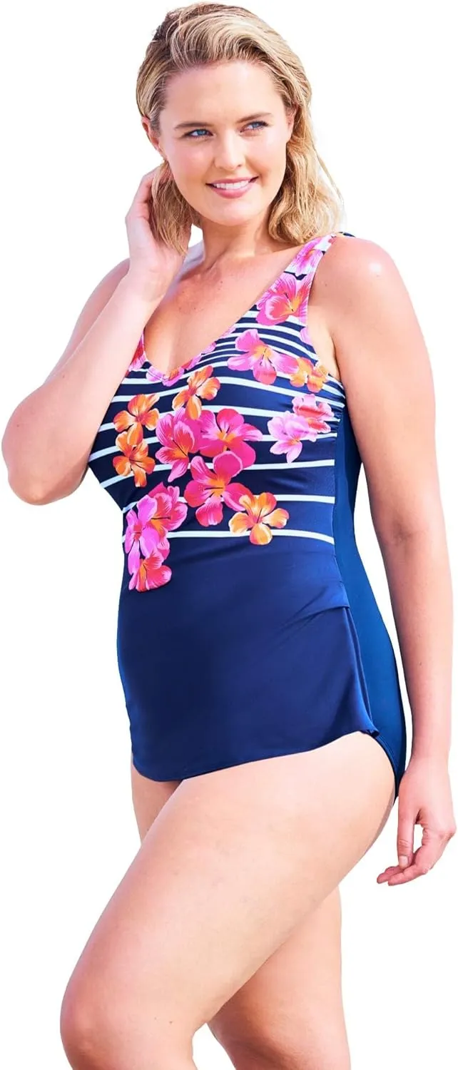 Swimsuits For All Women's Plus Size Sarong Front One Piece Swimsuit
