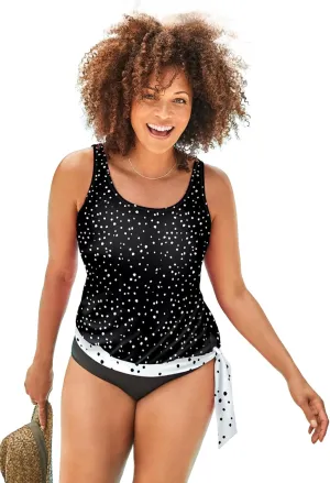 Swimsuits For All Women's Plus Size Scoop Neck Relaxed Fit Side Tie Blouson Tankini Top