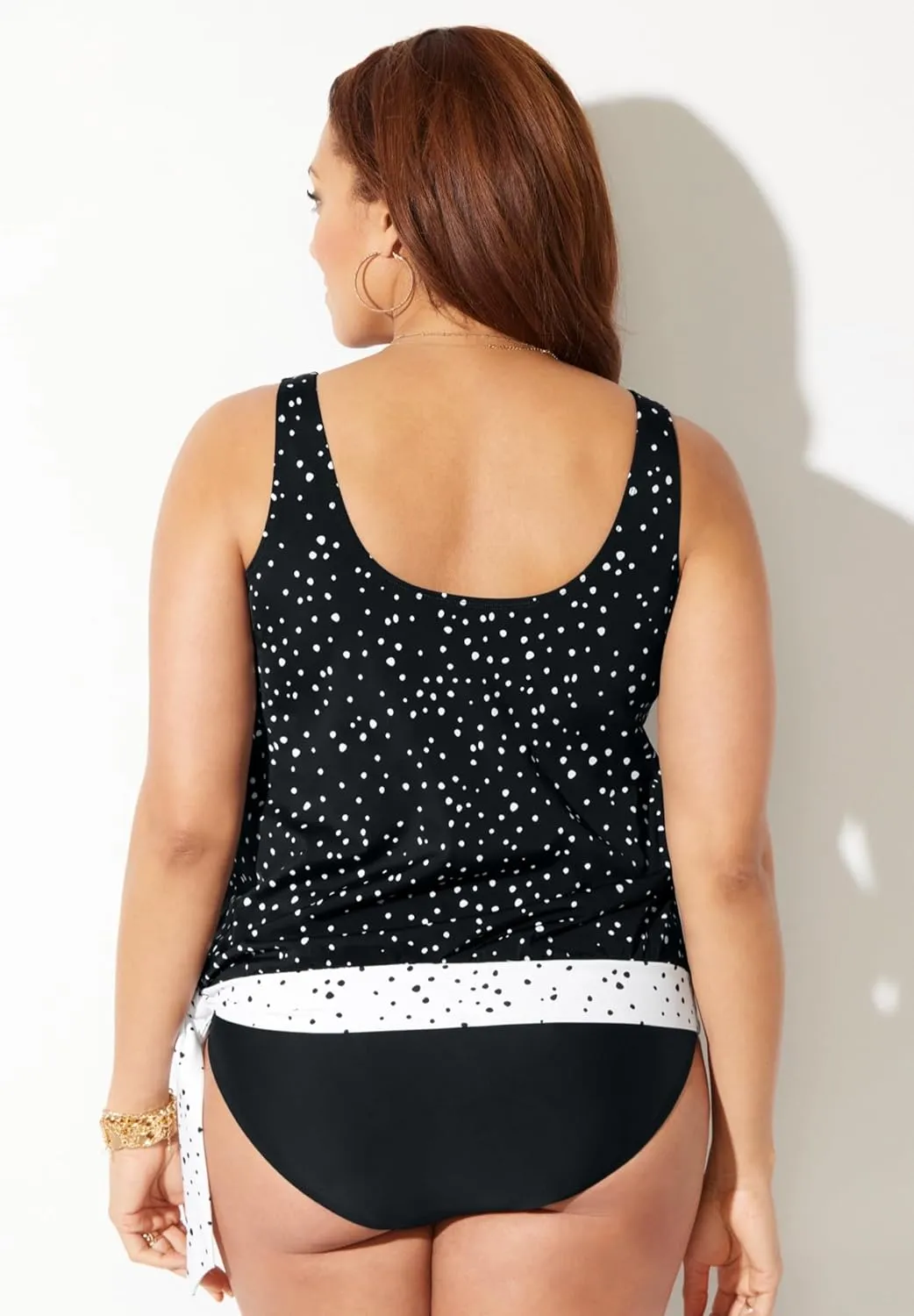 Swimsuits For All Women's Plus Size Scoop Neck Relaxed Fit Side Tie Blouson Tankini Top