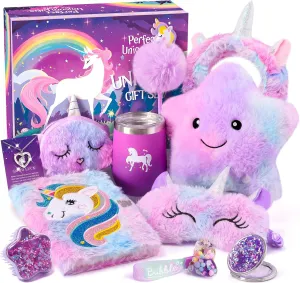 Tacobear Unicorn Gifts for Girls Toys 6 7 8 9 10 Years, 11pcs with Light up Star Pillow Plush Diary Tumbler Headband Mirror Comb, Birthday Christmas Teen Kid Girl Gift Unicorn Toys Aged 6 
