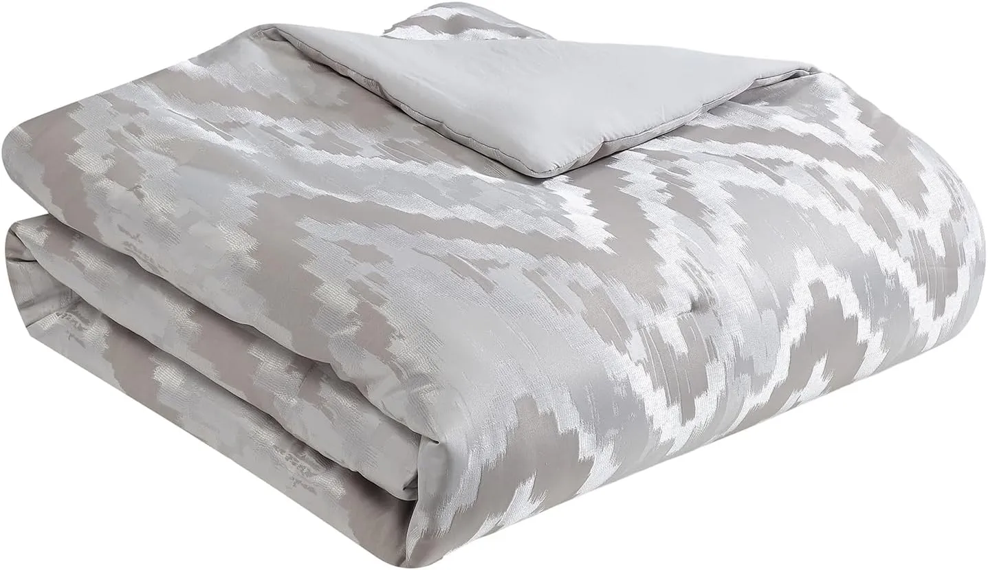 TAHARI Home - Queen Size Comforter, 5-Piece Jacquard Bedding Set with Matching Shams & Decorative Pillows (Lilliana Collection, Light Grey)