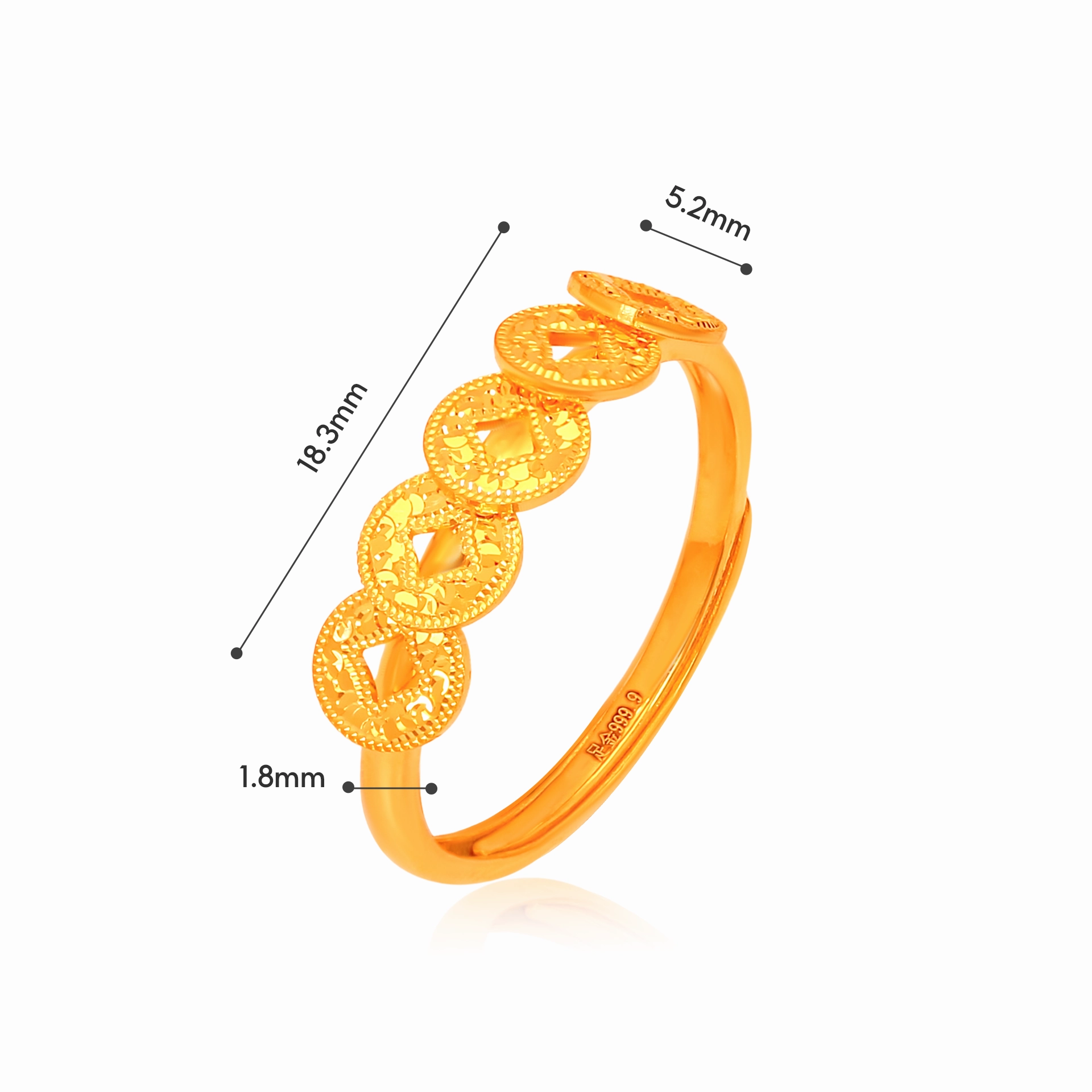 TAKA Jewellery 999 Pure Gold Adjustable Ring