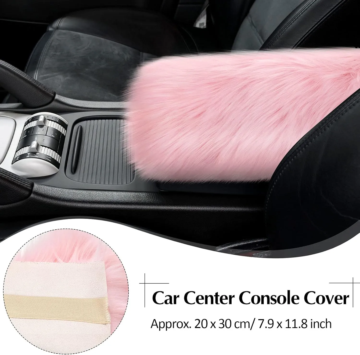 Tallew 6 Pieces Fluffy Steering Wheel Covers Winter Wool Fur Handbrake Warm Gear Steering Wheel Cover Console Seat Belt Shoulder Pads Accessories Furry Non-slip Car Decor(Long Hair,Pink)