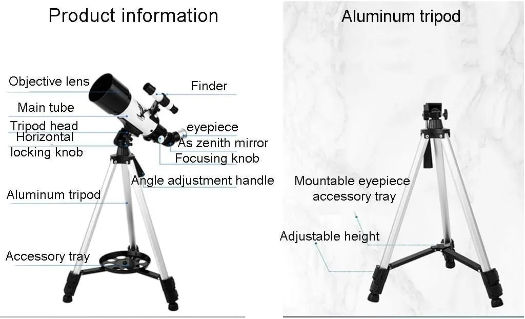 Telescope 70mm Aperture Astronomical Refracting Telescope for Kids Beginners Travel Telescope for AduIt with Portable Travel Bag and 10mm/25mm Eyepiece (Color : Package 3) (Package 1)