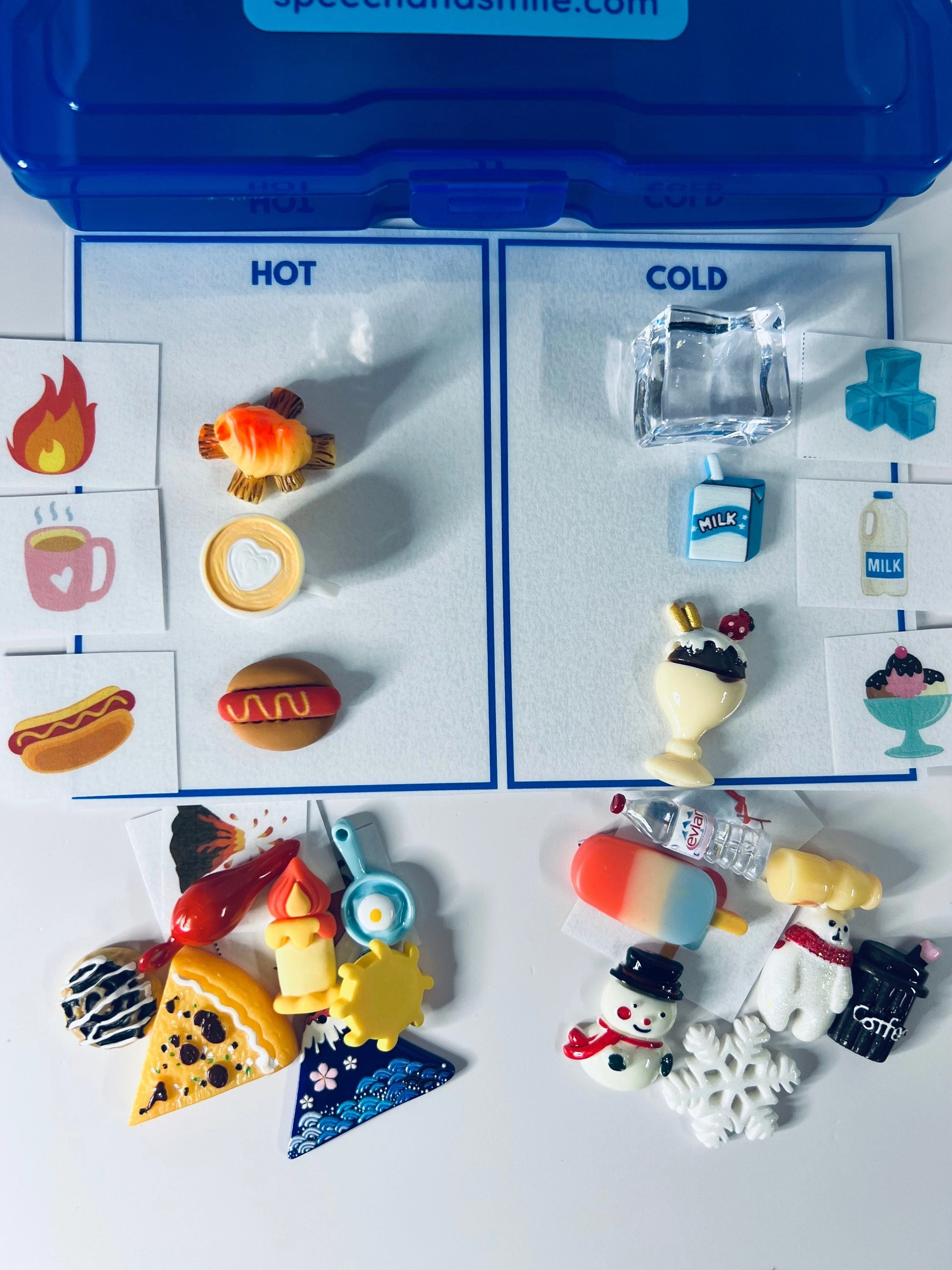 TEMPERATURE Preschool SCIENCE Sort Hot Cold  Task Box with Mini Objects and Pictures - Miniature Objects - Speech Therapy Task Box