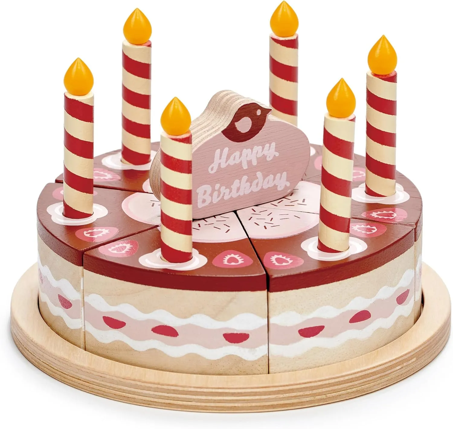 Tender Leaf Toys - Chocolate Birthday Cake - Pretend Play Food Toy with Candles and Plate, Birthday Party Decoration or Gift for Kids - Develops Social Skills and Imaginative Play for Kids - Age 3 