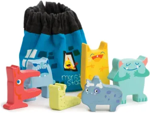 Tender Leaf Toys - Monster Stacker - Early Development Wooden Stacking Toy for Toddlers with Free Drawstring Bag - Convenience for Storage and Travel Play for Kids - Age 3 