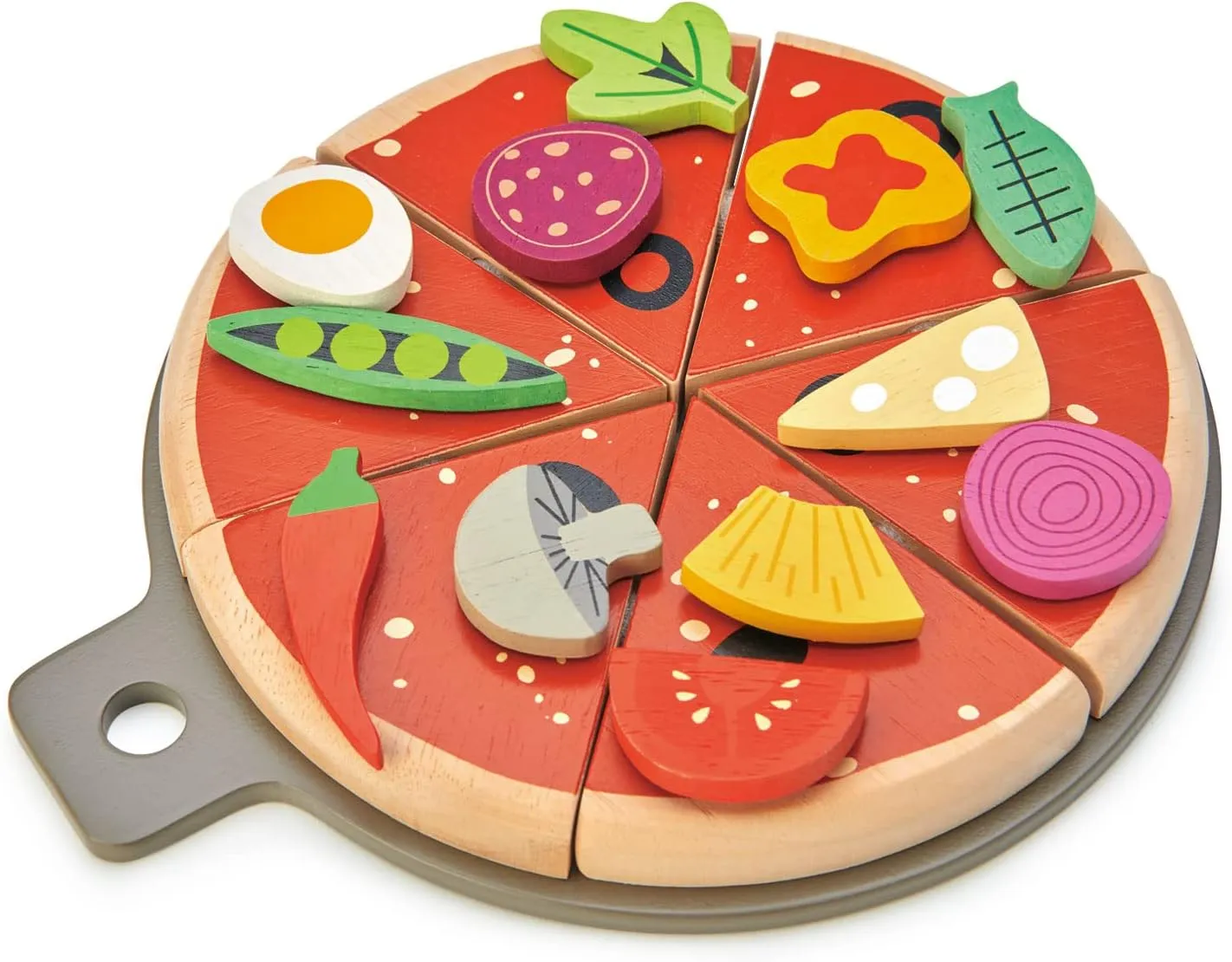 Tender Leaf Toys - Pizza Party - 6 Slices of Realistic Pizza Toy Set with 12 Different Toppings, Kraft Card Take-Out Box Included - Pretend Play Food for Kids - 3 
