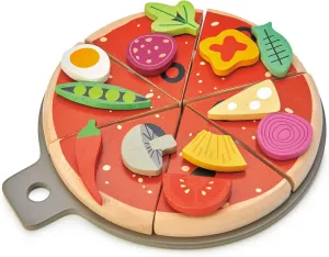 Tender Leaf Toys - Pizza Party - 6 Slices of Realistic Pizza Toy Set with 12 Different Toppings, Kraft Card Take-Out Box Included - Pretend Play Food for Kids - 3 