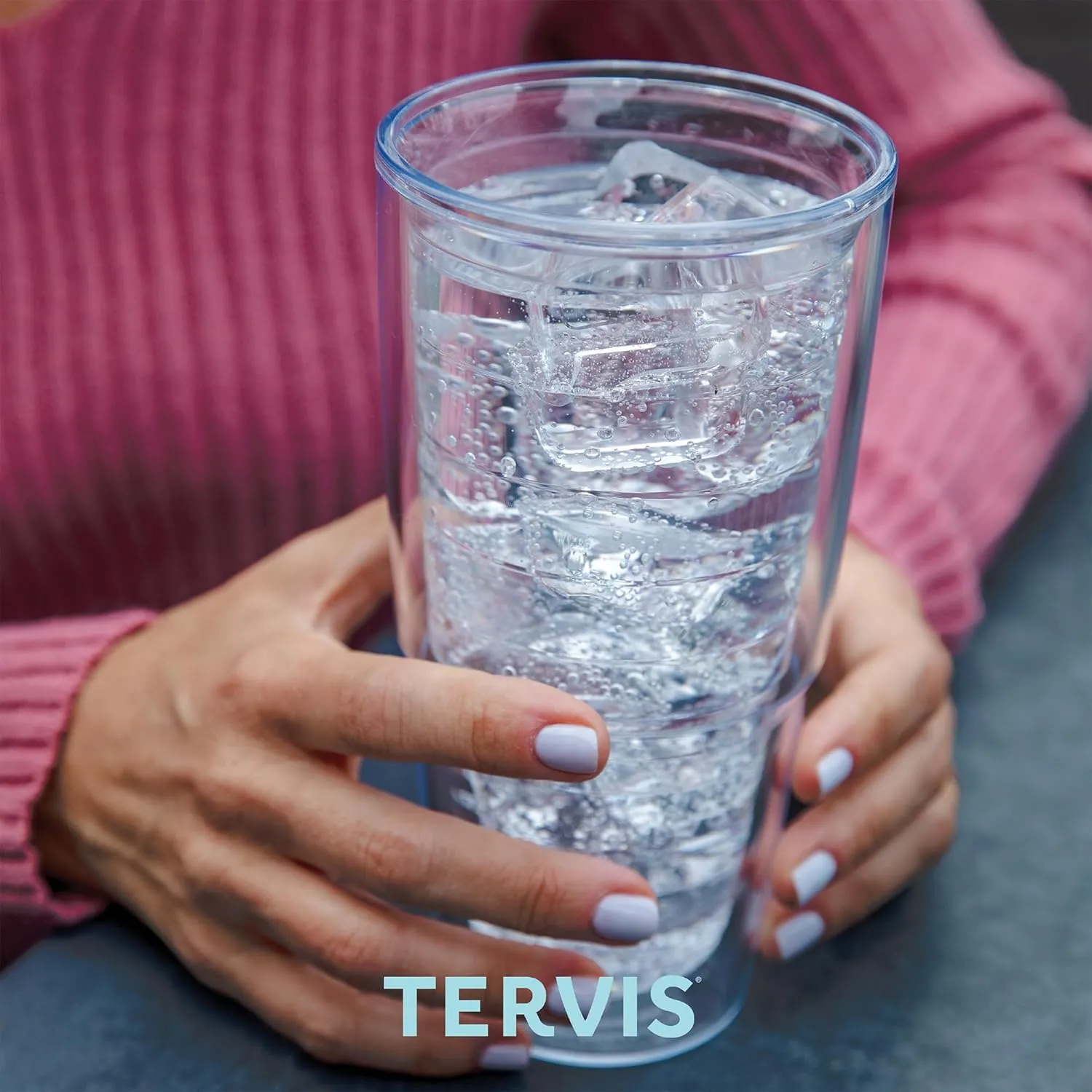 Tervis Clear & Colorful Lidded Made in USA Double Walled Insulated Tumbler Travel Cup Keeps Drinks Cold & Hot, 24oz 2pk, Blue Lid