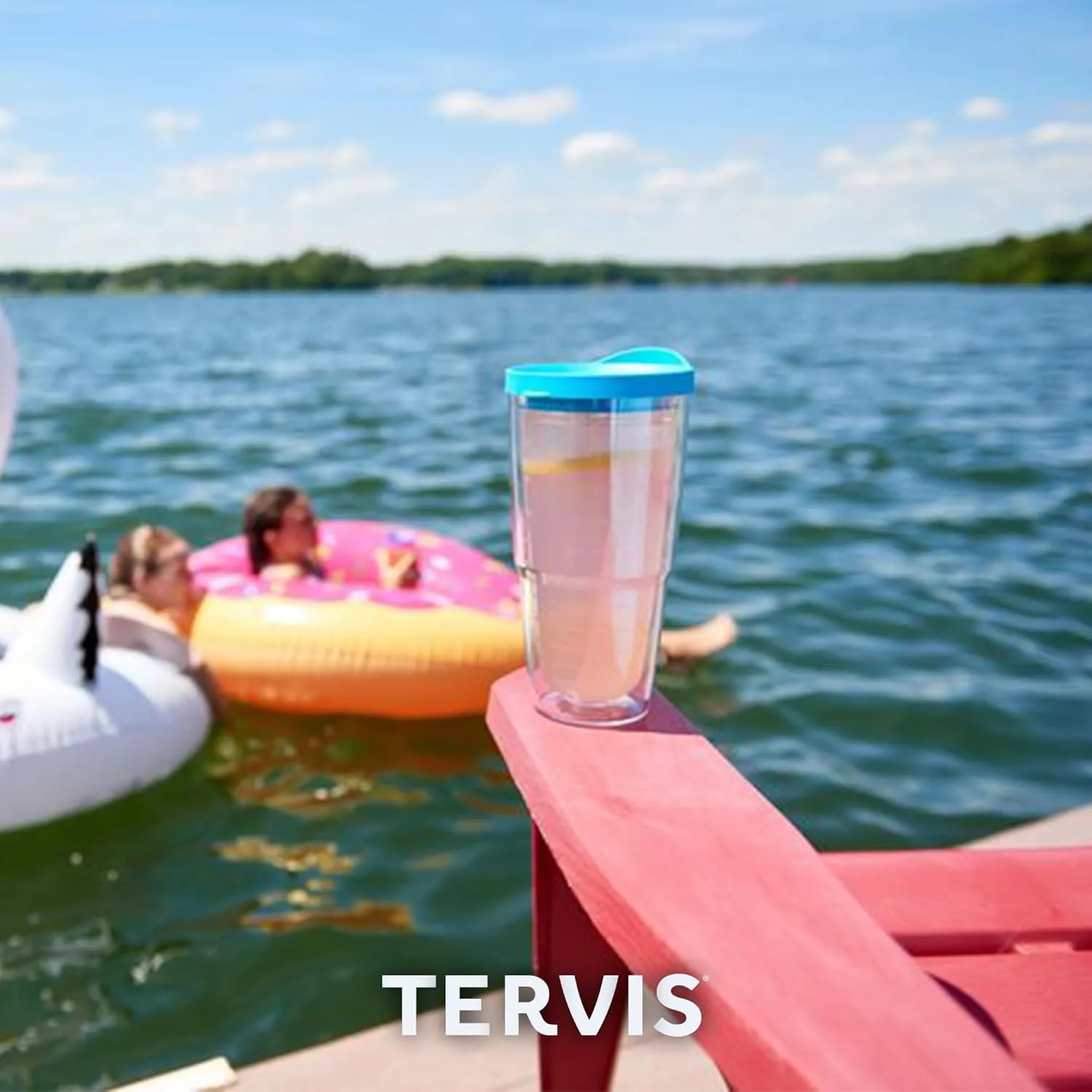 Tervis Clear & Colorful Lidded Made in USA Double Walled Insulated Tumbler Travel Cup Keeps Drinks Cold & Hot, 24oz 2pk, Blue Lid