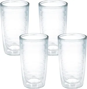 Tervis Clear & Colorful Tabletop Made in USA Double Walled Insulated Tumbler Travel Cup Keeps Drinks Cold & Hot, 16oz - 4pk, Clear
