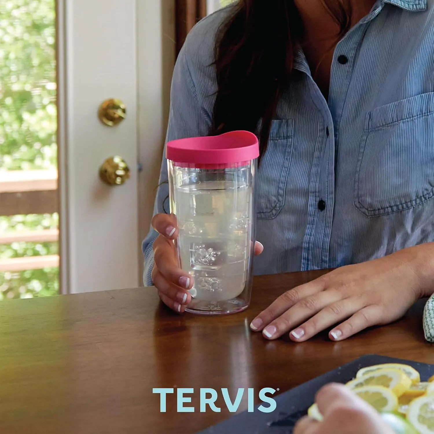 Tervis Clear & Colorful Tabletop Made in USA Double Walled Insulated Tumbler Travel Cup Keeps Drinks Cold & Hot, 16oz - 4pk, Elderberry Wild
