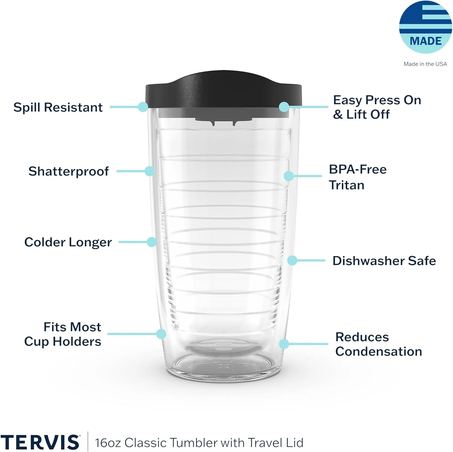 Tervis Made in USA Double Walled Fiesta Insulated Tumbler Cup Keeps Drinks Cold & Hot, 16oz, Lapis Stripes