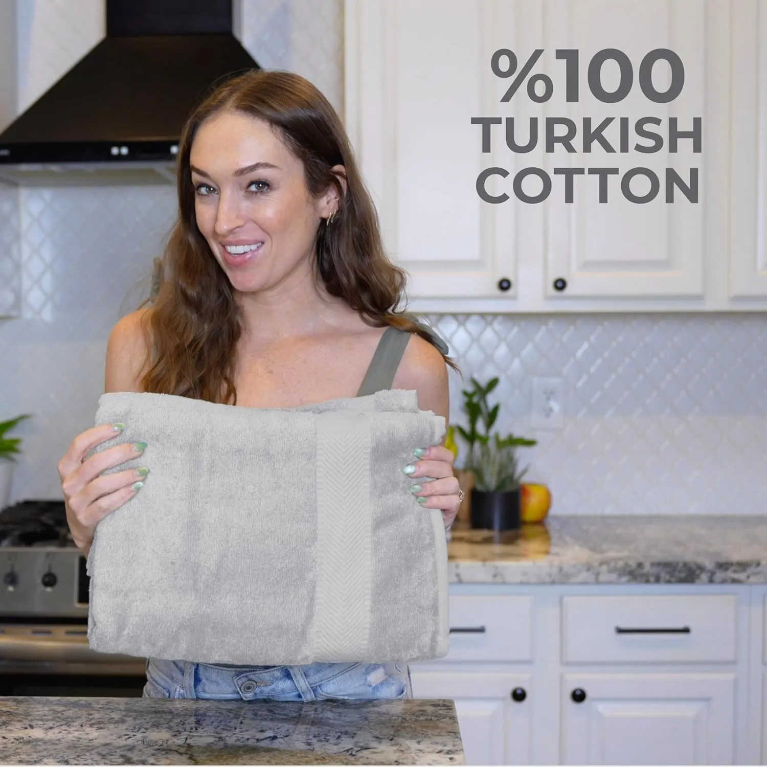 TEXTILOM 100% Turkish Cotton 6 Pcs Bath Towel Set, Light Grey, Soft & Absorbent Bathroom Towels for Gym, Beach, Spa, Hotel, Travel