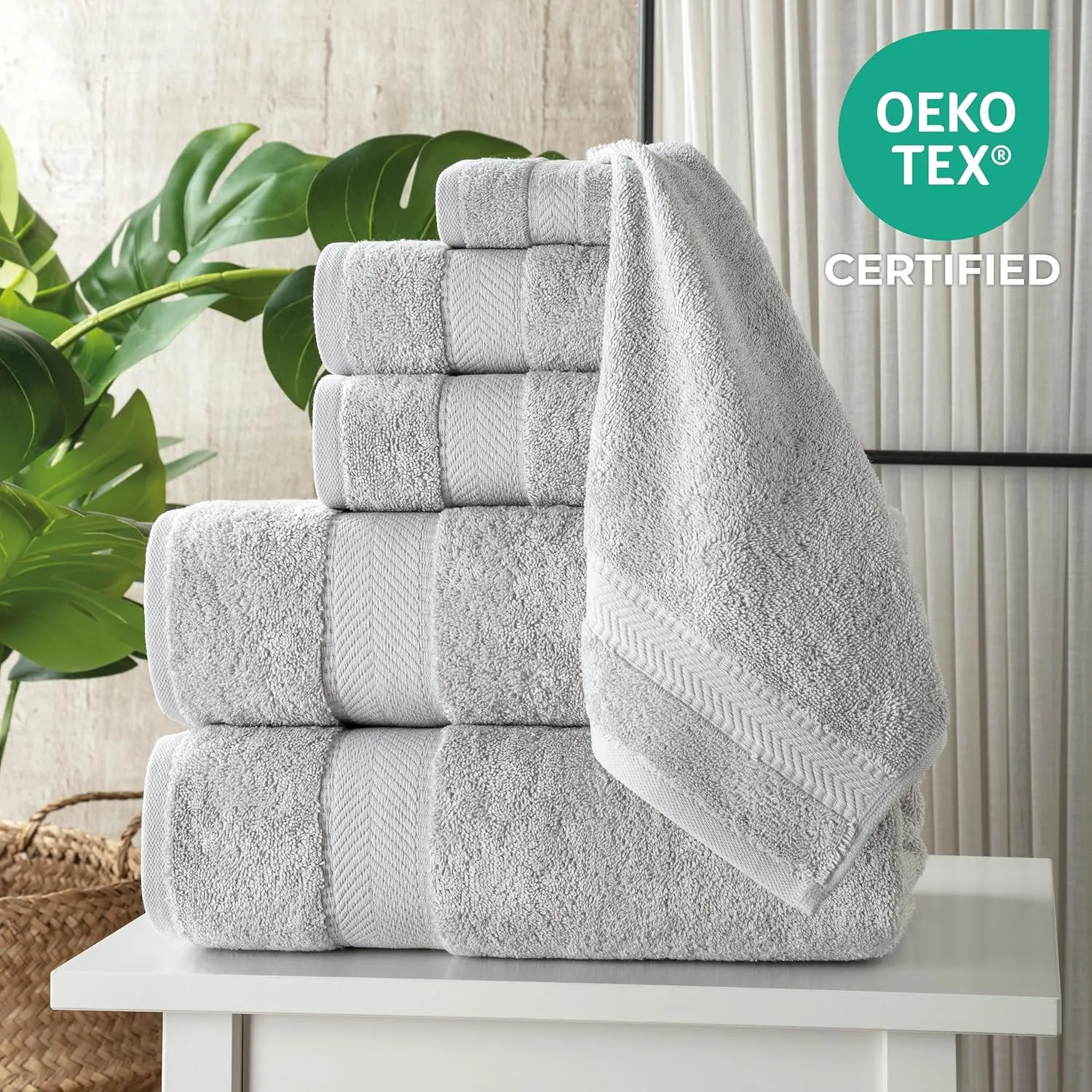 TEXTILOM 100% Turkish Cotton 6 Pcs Bath Towel Set, Light Grey, Soft & Absorbent Bathroom Towels for Gym, Beach, Spa, Hotel, Travel