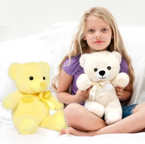 Tezituor 2 Pack Teddy Bear Stuffed Animal Toy, 12 inch Small White and Yellow Stuffed Teddy Bear Plush with Bow Tie for Kids Girls Boys