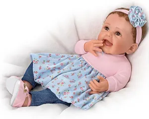 The Ashton-Drake Galleries Giggles and Grins Baby Doll, 18 inches, Touch-Activated, Poseable, Sherry Rawn Collection (Pink and Blue)