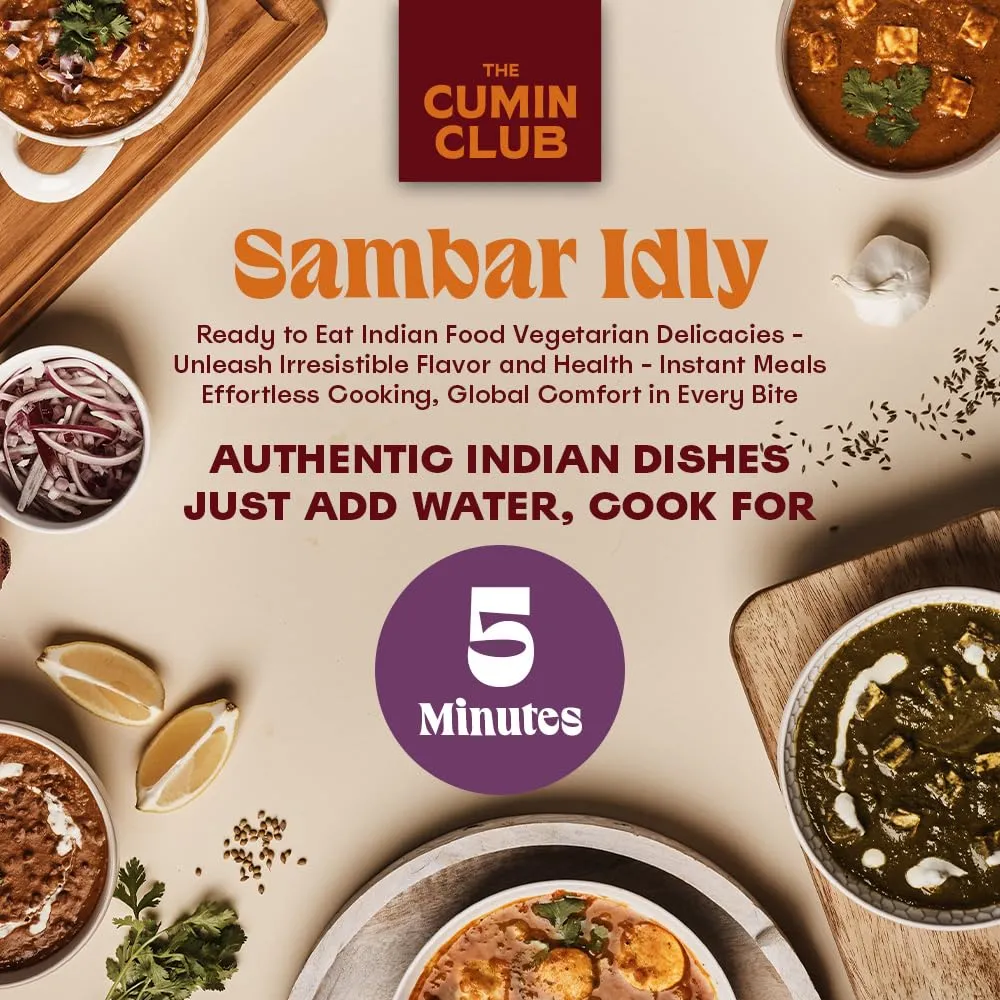 The Cumin Club Sambar Idly - Ready To Eat Indian Vegetarian Delight - Unleash Flavor and Health Effortlessly - Comfort Taste in Every Bite - Pack of 5