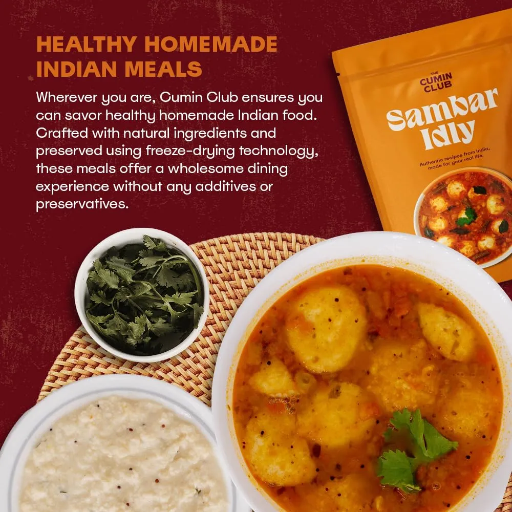 The Cumin Club Sambar Idly - Ready To Eat Indian Vegetarian Delight - Unleash Flavor and Health Effortlessly - Comfort Taste in Every Bite - Pack of 5