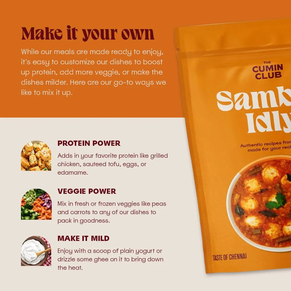 The Cumin Club Sambar Idly - Ready To Eat Indian Vegetarian Delight - Unleash Flavor and Health Effortlessly - Comfort Taste in Every Bite - Pack of 5