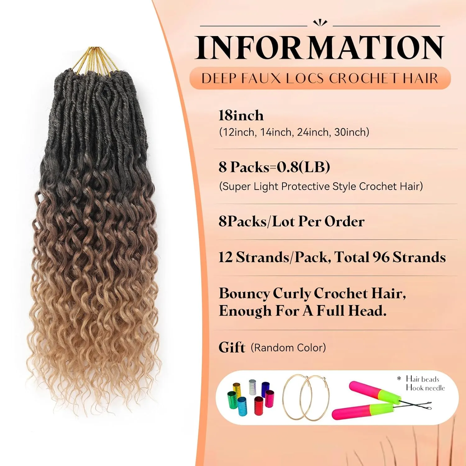 Three Tone Pre-Looped Goddess Locs Crochet Hair for Black Women- 8 Packs 18 Inch Faux Locs Crochet Hair With Deep Wave Curly Ends |Prelooped Synthetic Crochet Braids|Lightweight(18",T1B/30/27#)