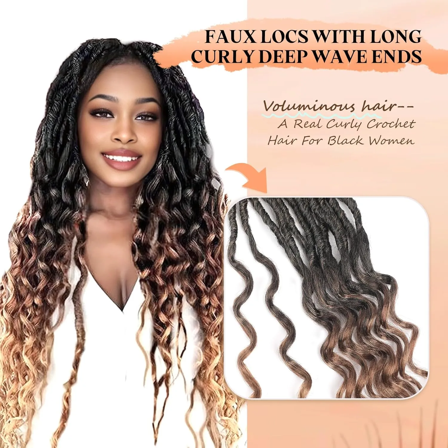 Three Tone Pre-Looped Goddess Locs Crochet Hair for Black Women- 8 Packs 18 Inch Faux Locs Crochet Hair With Deep Wave Curly Ends |Prelooped Synthetic Crochet Braids|Lightweight(18",T1B/30/27#)