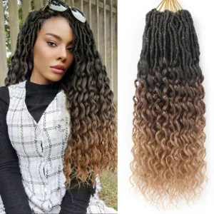 Three Tone Pre-Looped Goddess Locs Crochet Hair for Black Women- 8 Packs 18 Inch Faux Locs Crochet Hair With Deep Wave Curly Ends |Prelooped Synthetic Crochet Braids|Lightweight(18",T1B/30/27#)