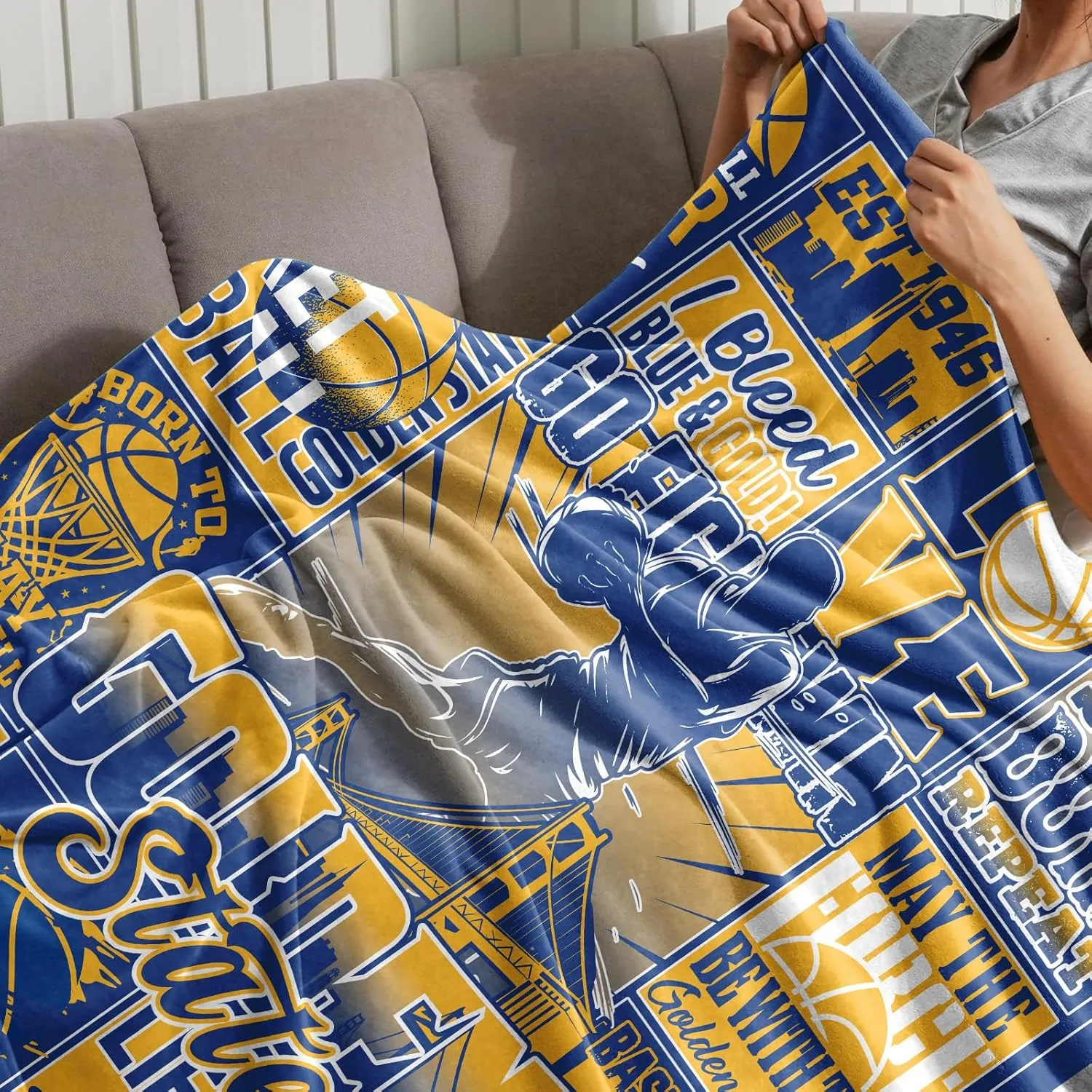 Throw Blanket for Couch, Cooling Blankets for Hot Sleepers, Golden State Basketball Gifts for Men and Women, 60x50 Inches, Merch Kids Boys