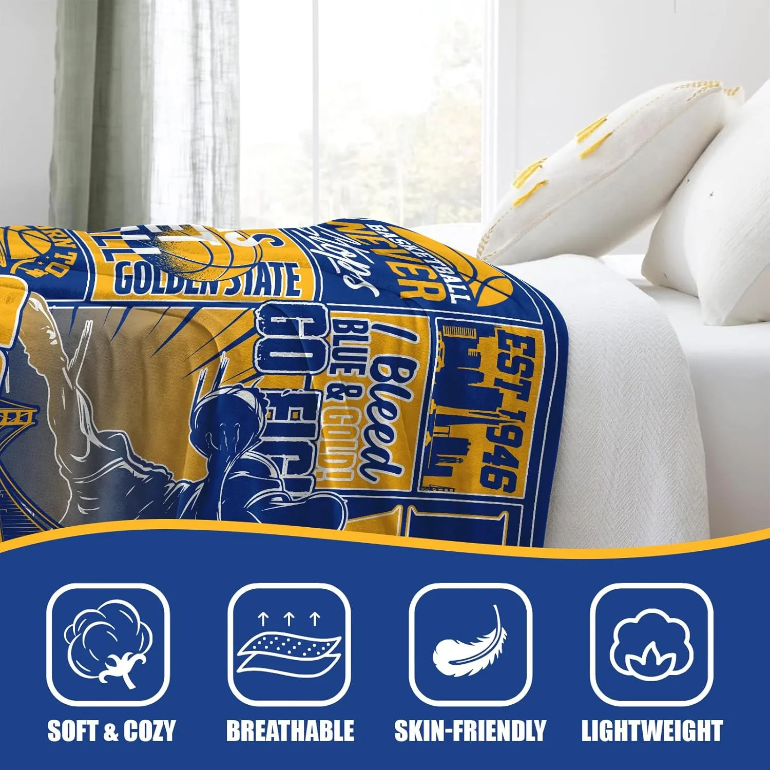 Throw Blanket for Couch, Cooling Blankets for Hot Sleepers, Golden State Basketball Gifts for Men and Women, 60x50 Inches, Merch Kids Boys