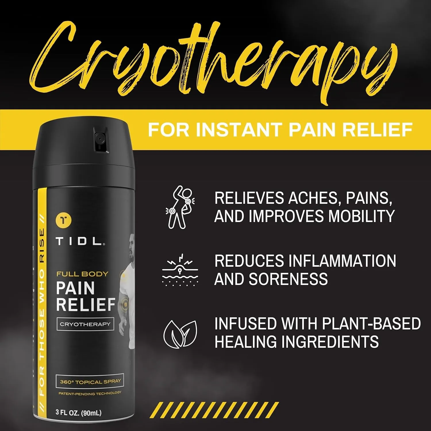 TIDL Cryotherapy Pain Relief Spray, 3 Oz, Targeted Neck Pain, Joint & Muscle Pain Relief, Organic, Plant-Based Menthol, Instant Cooling for Arthritis, Back & Knee Pain