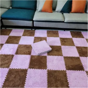 Tiles Plush Foam Floor Mats Set - Soft, Fluffy 10 Sq.Ft Area Rug - 10 Pieces, 12x12 inch Puzzle Playmat with Border