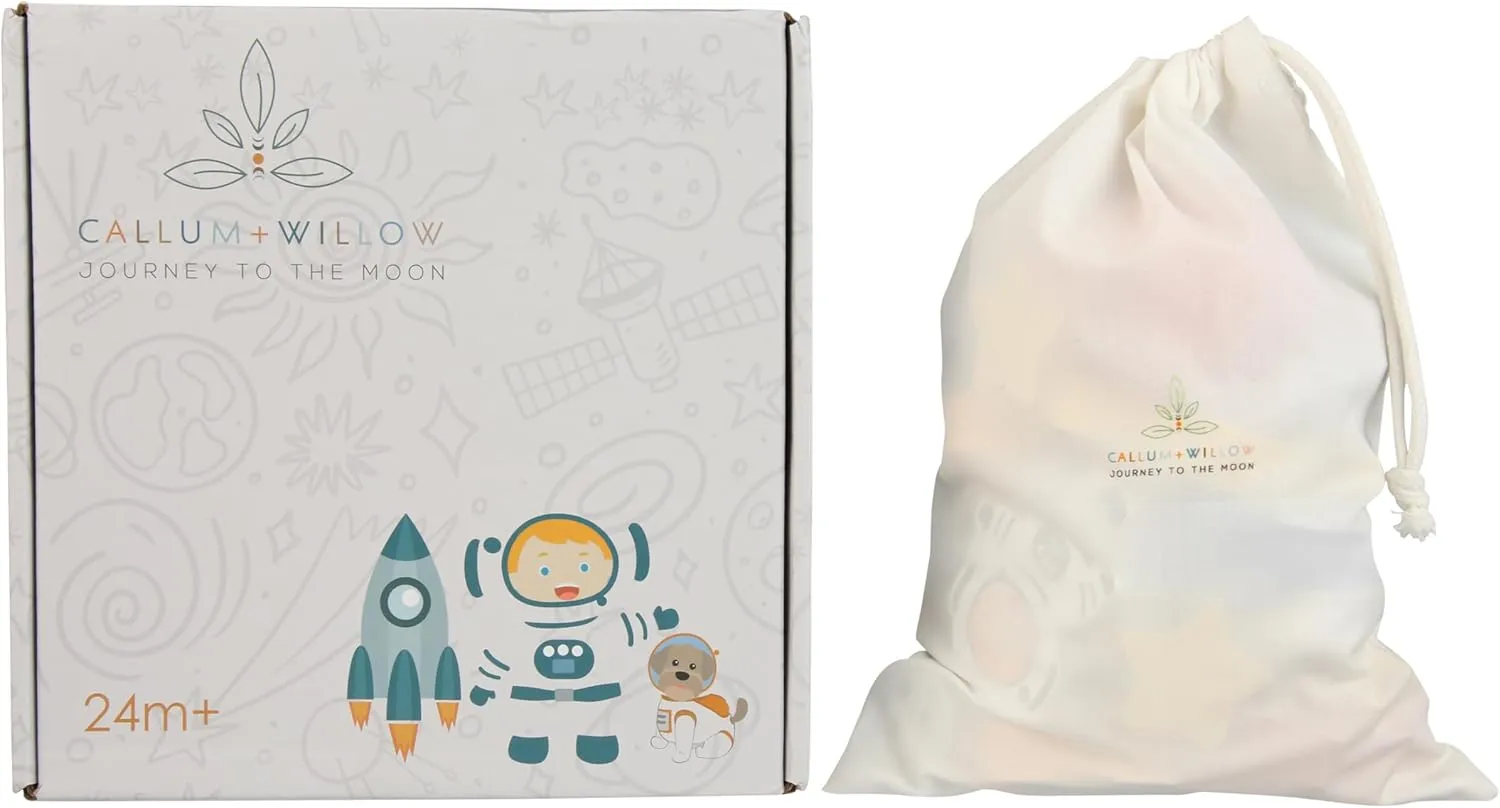 Toddler 30 Piece Stacking Wood Blocks Space Gift - Montessori 2 Year Old Fine Motor Skills Toy Learning Stacking Shape Sorter Sensory Preschool Busy Journey to the Moon (Book and Block Set, Wood)