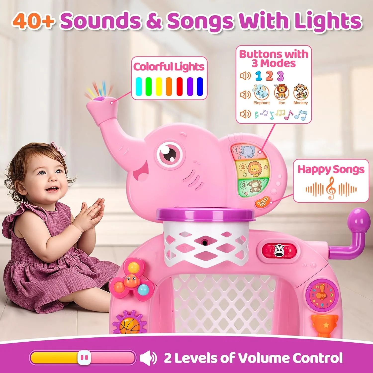 Toddler Basketball Hoop & Soccer Goal Sports Toys for 1 2 3 Years Old Girls Boys, Montessori Toys, Interactive Musical Toy with Lights, Christmas Birthday Gifts for Baby Kids Age 12-18 Months(Pink）