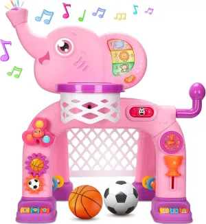 Toddler Basketball Hoop & Soccer Goal Sports Toys for 1 2 3 Years Old Girls Boys, Montessori Toys, Interactive Musical Toy with Lights, Christmas Birthday Gifts for Baby Kids Age 12-18 Months(Pink）