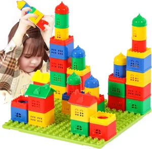 Toddler Building Blocks for Kids Ages 4-8, Toddler Blocks Stacking Toys, Fun House Big Blocks Building Sets with 10” x 10” Baseplate, Educational Daycare Toys