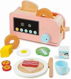 Toddler Kitchen Playset, Wooden Toy Toaster with Pretend Play Food Sets, 17Pcs Play Breakfast Playset Pop Up Toy, Play Toaster for Kids Boys and Girls Ages 3 