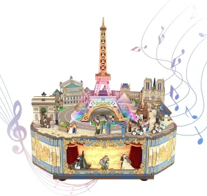 Tonecheer Wooden Music Box Puzzle for Adults, DIY Rotating Music Box Kit 3D Creative Musical Puzzle Crafts Model Building Kits Desk Decor Birthday (Romantic Paris)