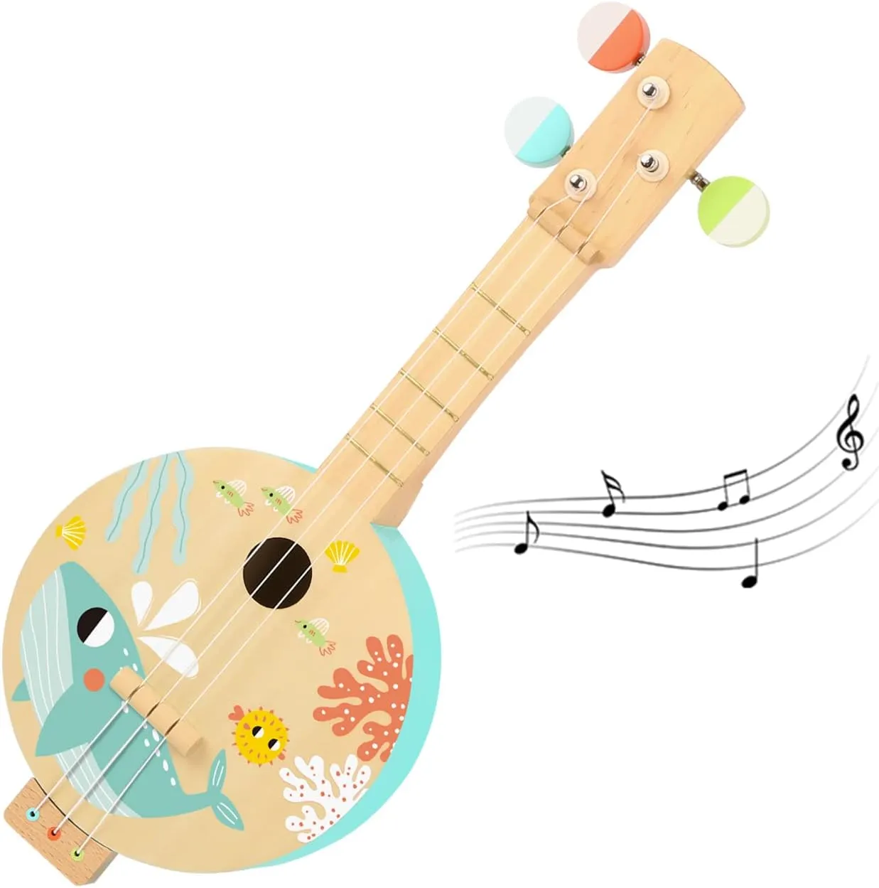 TOOKYLAND 3-String Wooden Banjo Toy - Mini Guitar Pretend Musical Instrument, Ages 3 