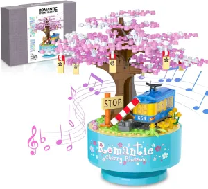 TORMEN Sakura Story Music Box Building Blocks – 396PCS Rotating DIY Music Box Building Set, Creative STEM Construction Toy for Kids & Women