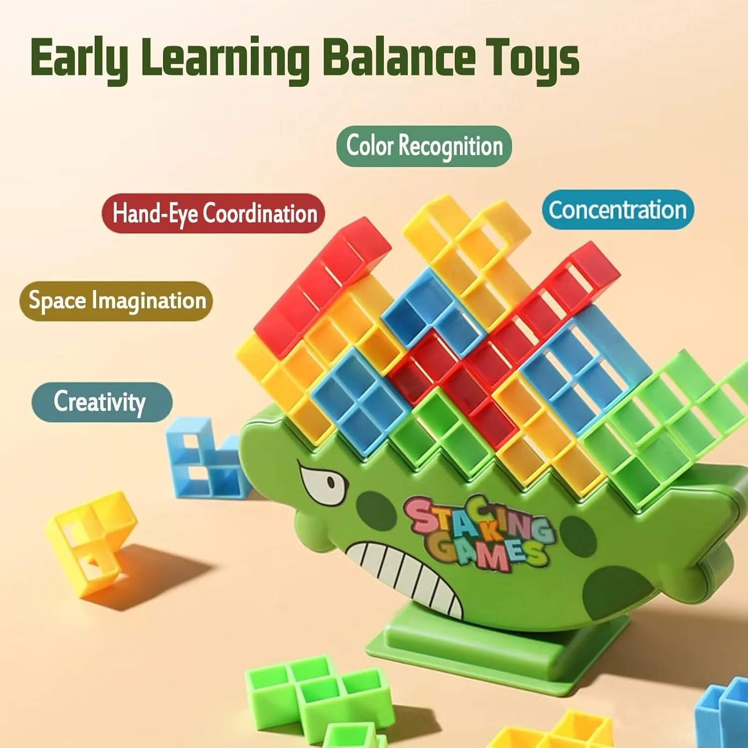 Tower Stack Board Games for Kids 8-12 Years, 48PCS Balance Building Blocks, Stack Attack Toy for 2 Players, Family, Parties, Travel, Adults