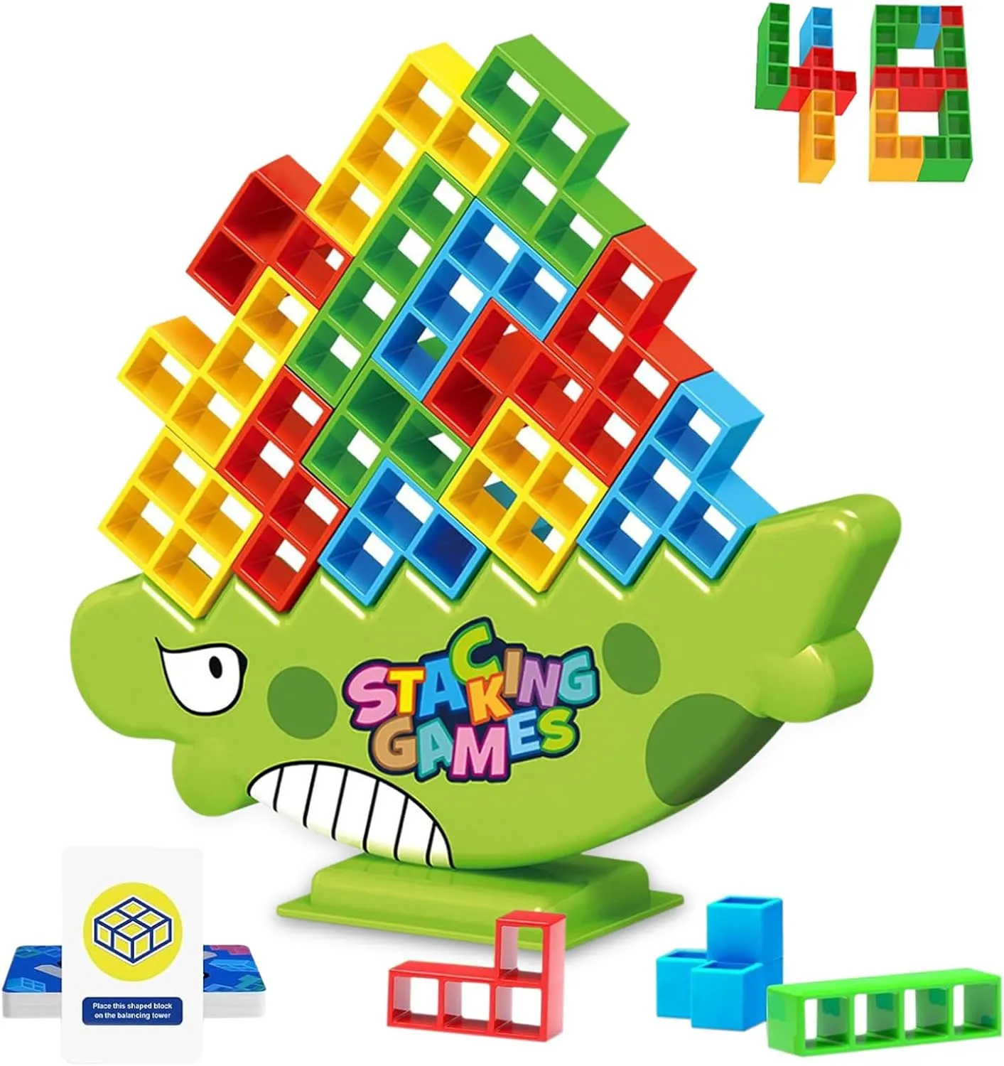 Tower Stack Board Games for Kids 8-12 Years, 48PCS Balance Building Blocks, Stack Attack Toy for 2 Players, Family, Parties, Travel, Adults